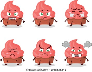 Strawberry cake cartoon character with various angry expressions