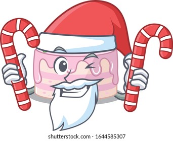 Strawberry cake Cartoon character wearing Santa costume bringing a candy