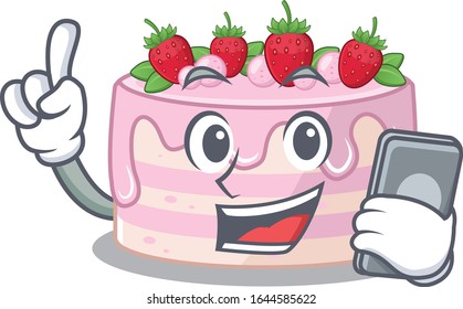 Strawberry cake Cartoon design style speaking on a phone
