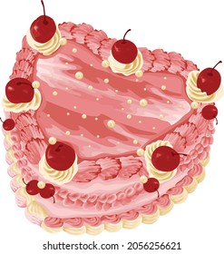 Strawberry Cake with cherries and pearl topping vector isolated object