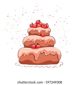 Strawberry cake / Chocolate cake with strawberry berries, vector illustration