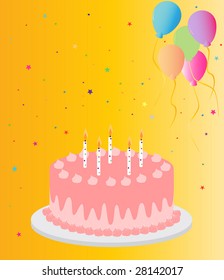 Strawberry cake, confetti and balloons