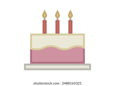 Strawberry cake with cream and three birthday candles