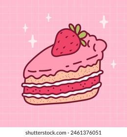 Pastel de fresa. Bonito postre. Ilustración vectorial dibujada a mano