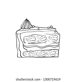 Strawberry cake. Decorated sweetness. Dessert. Coloring.