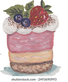 Strawberry cake dessert and bake watercolor 