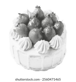 Strawberry cake in halftones on a transparent background.