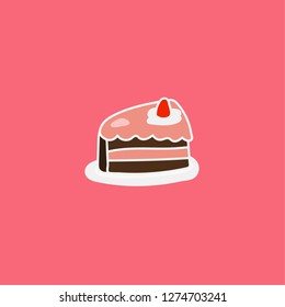 strawberry cake hand drawn icon. doodle food vector illustration. editable stroke