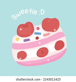 Strawberry Cake Hand-drawn illustrations are perfect for birthday cards.