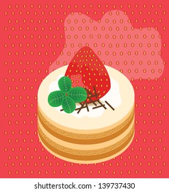 strawberry cake. Happy birthday vector illustration.