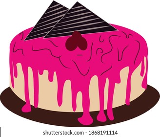 Ilustración vectorial de la congelación de tartas de fresa. Torta de cumpleaños, repostería crema decorativa de fusión.  