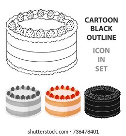 Strawberry cake icon in cartoon style isolated on white background. Cakes symbol stock vector illustration.