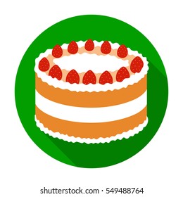Strawberry cake icon in flat style isolated on white background. Cakes symbol stock vector illustration.