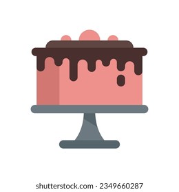 Strawberry cake icon flat vector. Happy anniversary. Sweet cream isolated