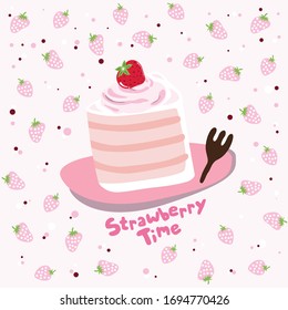Strawberry cake illustration doodle vector