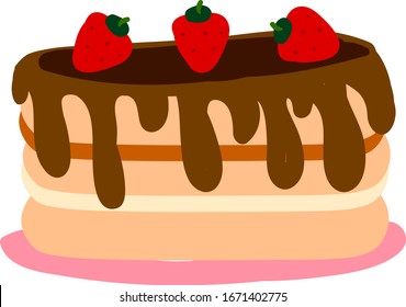 Strawberry cake, illustration, vector on white background.