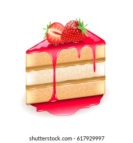 Strawberry cake isolated on white photo-realistic vector illustration