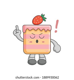 Strawberry Cake kawaii character design style with one finger gesture