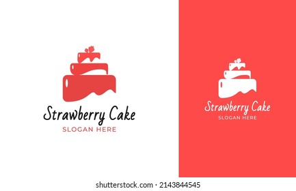 Strawberry cake logo design. Sweet cake for a birthday party or anniversary