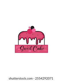 Strawberry cake logo vector, Sweet shop cake logo, Cake shop logo, Vector illustration