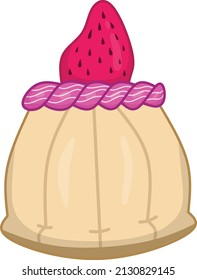 Strawberry cake made of sponge cake or tart with pink cream and strawberries on top, can be used for logos, icons, and illustrations.
