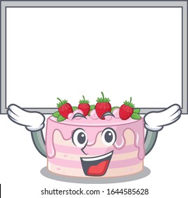 A strawberry cake mascot picture raised up board