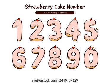strawberry cake number set decorative font illustration
