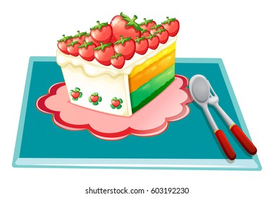 Torta de fresa en ilustración de mate azul