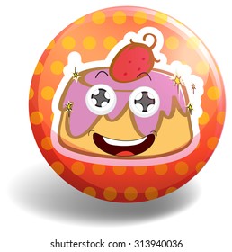 Strawberry cake on round badge illustration