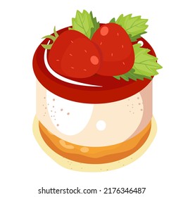 Torta de fresa sobre diseño vectorial de fondo blanco.
