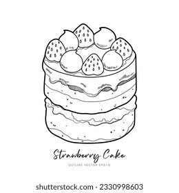 Strawberry cake outline vector design on white background 