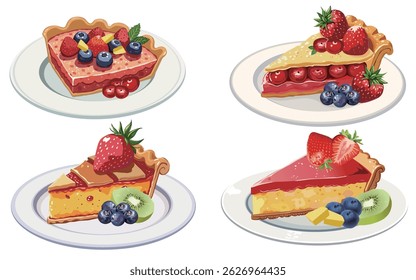 Strawberry cake pie illustration material 4 pieces set