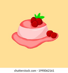 Strawberry cake pink color with strawberry toping vector illustration. Strawberry cake doodle style Birthday decoration