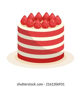 Strawberry cake. Process of cooking cake or pie cartoon illustration. Adding ingredients in bowl step by step. Preparation concept