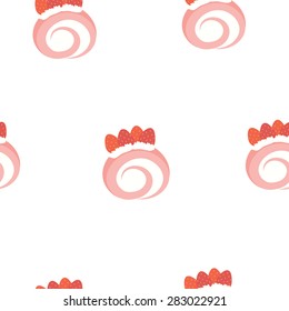 Strawberry cake roll seamless pattern background. vector design illustration.