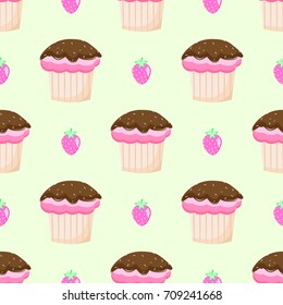strawberry cake seamless vector pattern