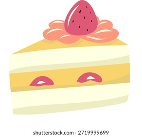 Ilustración plana de rebanada de pastel de fresa