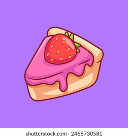 Strawberry Cake Slice Floating Cartoon Vector Icon Illustration. Food Object Icon Concept Isolated Premium Vector. Flat Cartoon Style
