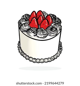 strawberry cake sticker icon vector design element hand drawn