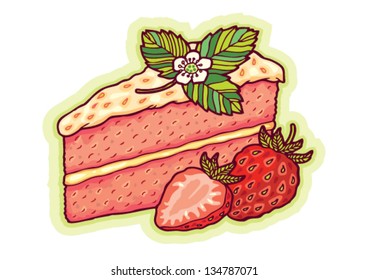 Strawberry cake vector drawing.