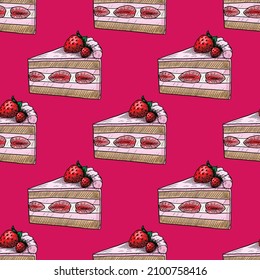 Strawberry cake vector illustration seamless pattern