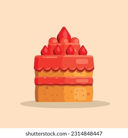 Strawberry Cake Vector, Red Cake Front Design