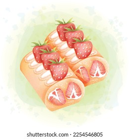 Strawberry Cake in Watercolor Style Vector Graphics 06