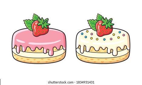 Strawberry Cakes Or Pastry Dessert Isolated Cartoon Vector