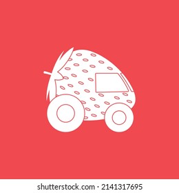 Strawberry car icon on red background.