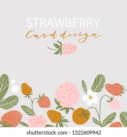 Strawberry card. Cute vector design. Berry frame in hand drawn style.