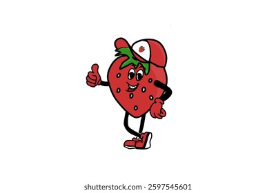 Strawberry Cartoon Character Giving Thumbs Up. Suitable for poster, banner, web, icon, mascot, background