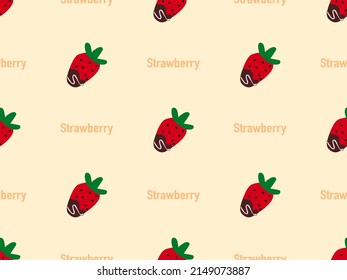 Strawberry cartoon character seamless pattern on yellow background.	