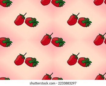 Strawberry cartoon character seamless pattern on pink background