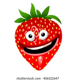 Strawberry cartoon character. Vector illustration, clip-art, isolated on white background